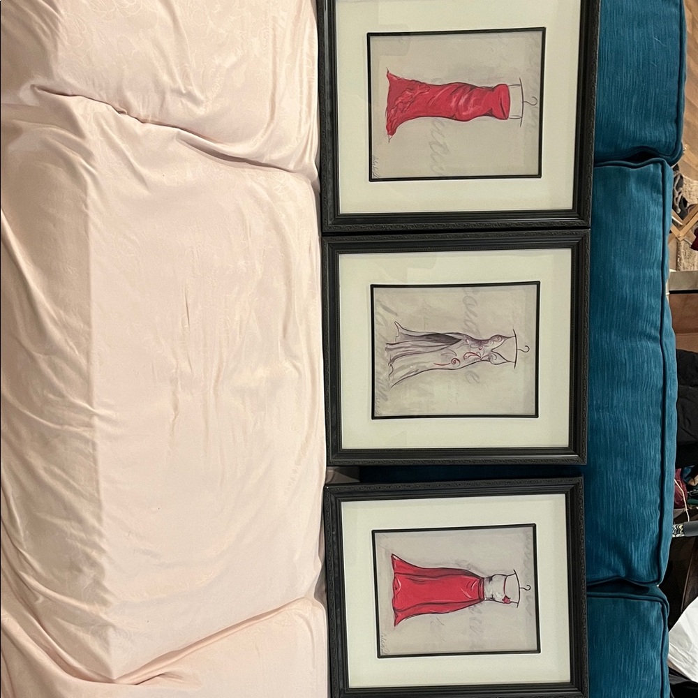 Set of 3 Celeste Peters Black Framed Contemporary Couture Gown Prints